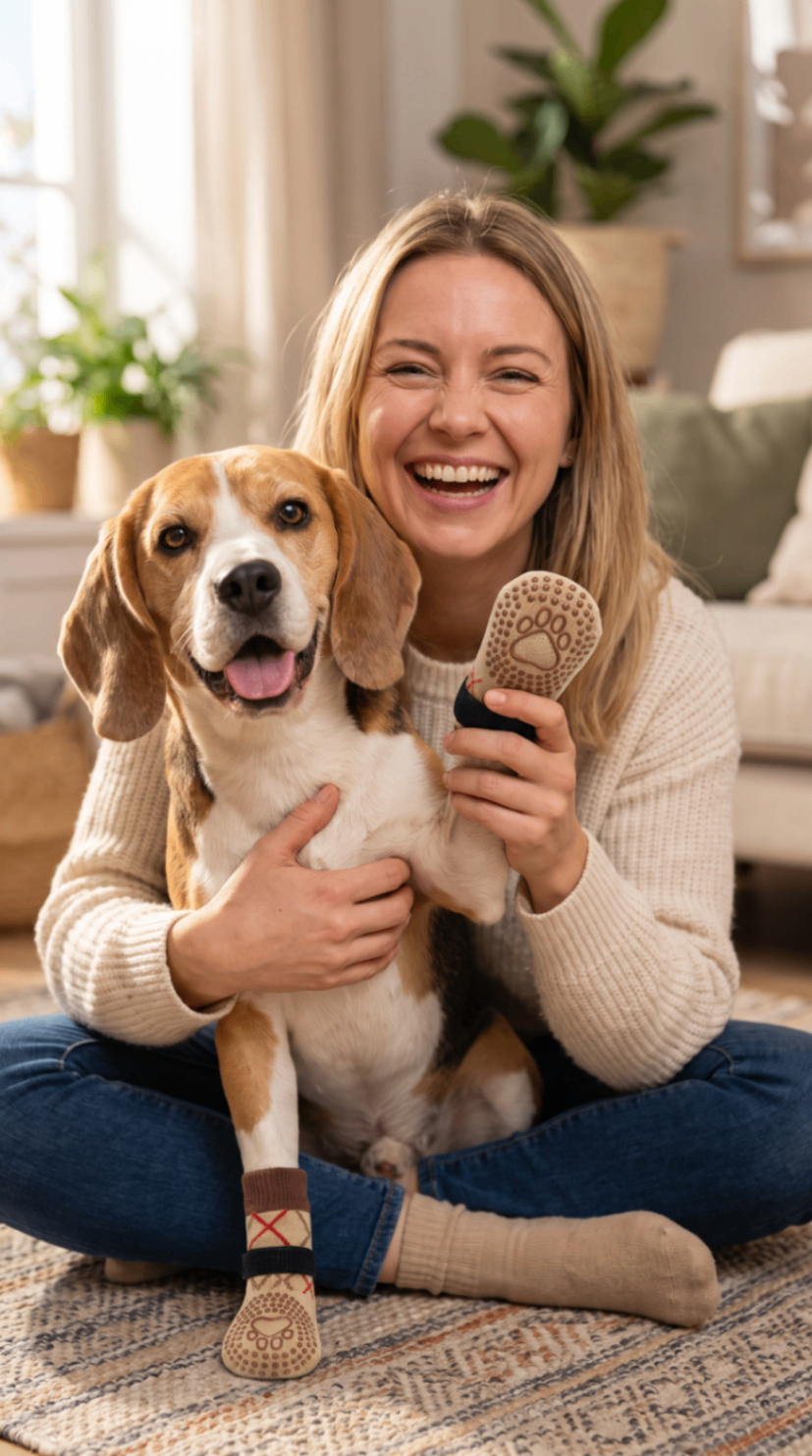 Sarah M.'s dog wearing Grippy Paws