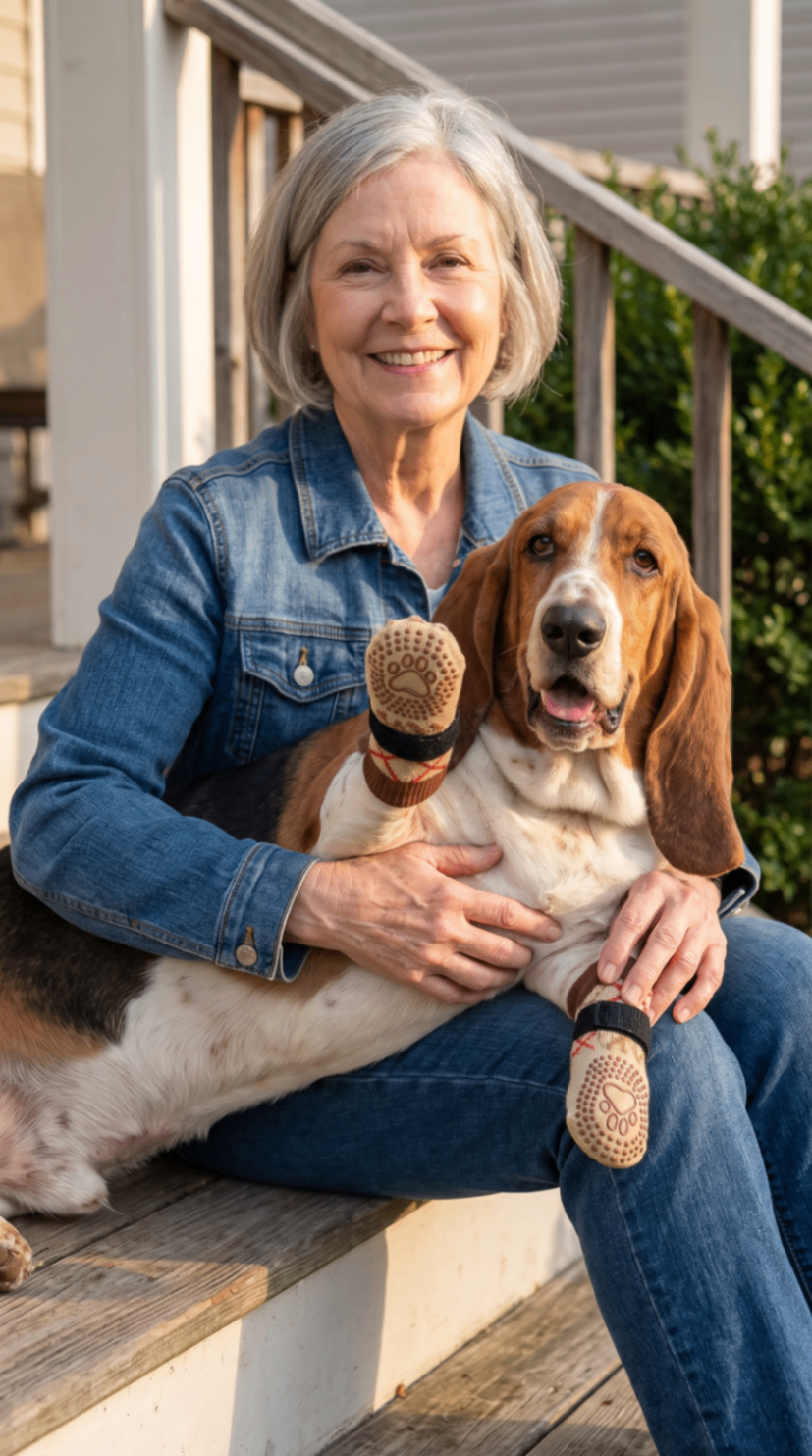 Evelyn R.'s dog wearing Grippy Paws