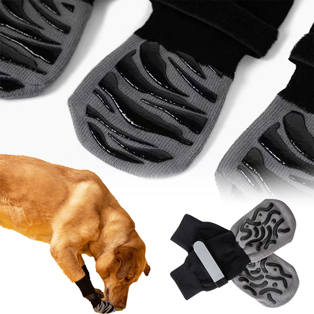 4Pcs/Set Anti-Slip Protect Paws Dog Socks Black Tie Anti-Shedding Breathable Non-Slip Socks for Medium Large Elderly Puppy Socks