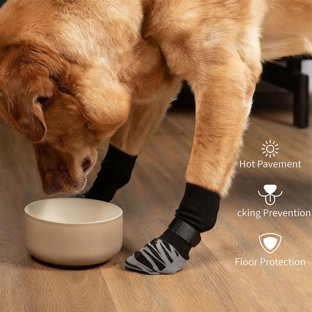 4Pcs/Set Anti-Slip Protect Paws Dog Socks Black Tie Anti-Shedding Breathable Non-Slip Socks for Medium Large Elderly Puppy Socks