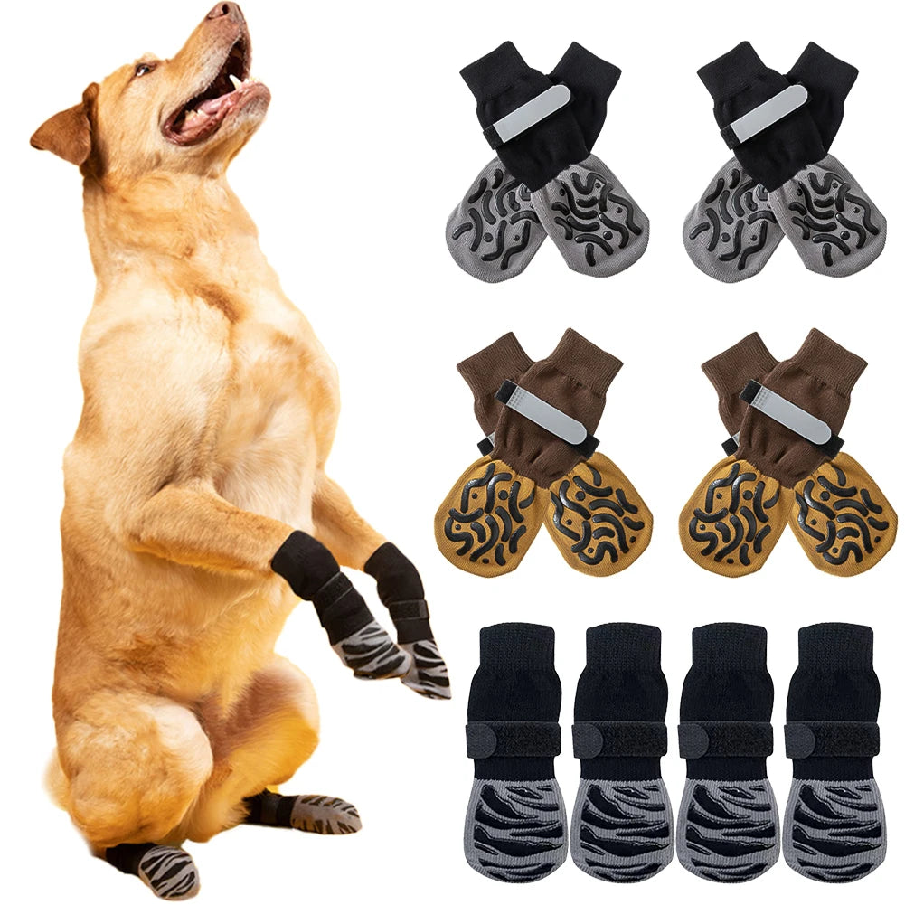 4Pcs/Set Anti-Slip Protect Paws Dog Socks Black Tie Anti-Shedding Breathable Non-Slip Socks for Medium Large Elderly Puppy Socks