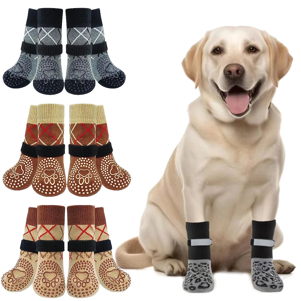 4Pcs/Set Anti-Slip Protect Paws Dog Socks Black Tie Anti-Shedding Breathable Non-Slip Socks for Medium Large Elderly Puppy Socks